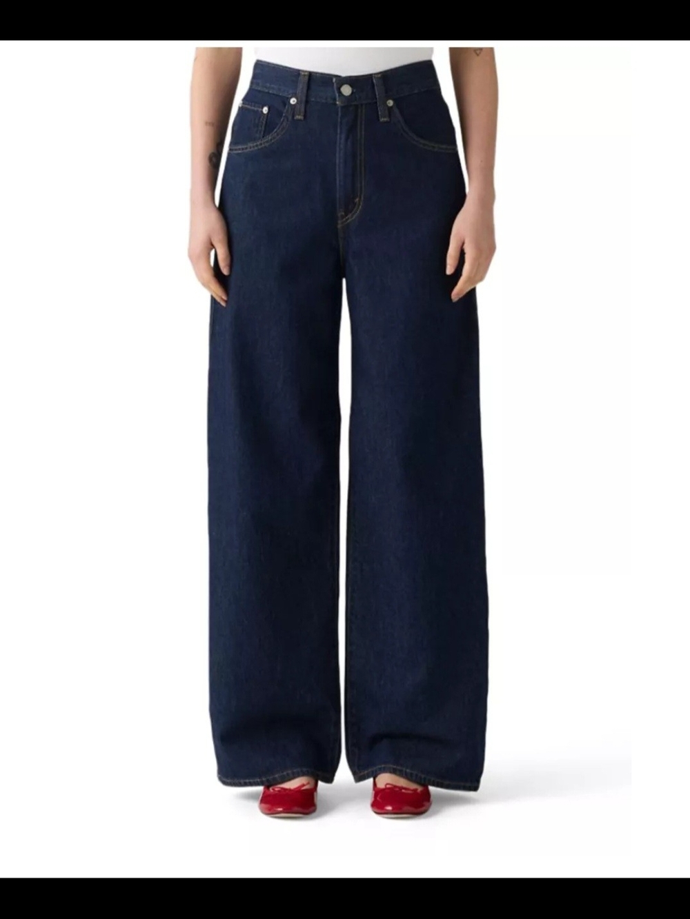 Levi's Cinch Waist Dark Blue High-Rise Wide Leg Jeans
